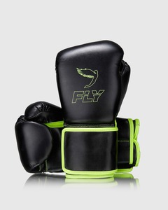 Gants de boxe Fly Boxing en cuir véritable noir et couleur perroquet, 100% cuir véritable, pour le kickboxing, la boxe, les combats et l'entraînement - Product Image 1