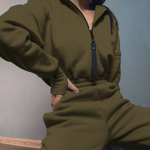 Conjunto Deportivo de Mujer con Capucha y Cremallera, Sudadera de Manga Larga y Pantalones Deportivos, Estilo Casual Holgado, Color Blanco Liso - Product Image 3