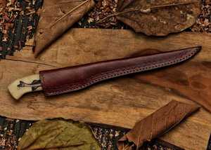 12 Inches Hand-Forged Damascus Steel Fillet Knife | Custom Camel Bone & <b>Black</b> Horn Handle Hunting Knife with Brass Pins - Product Image 6