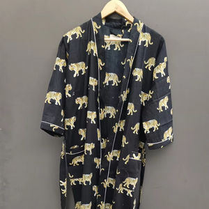 Bata Kimono con Estampado de Dibujos Animados para Mujer, de Algodón Suave, Camisón de Verano Hecho a Mano, ODM, Cuello en V, Cintura Elástica, Largo hasta la Rodilla - Product Image 1