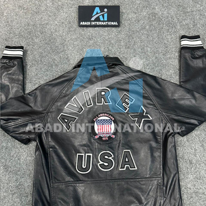 Chaqueta de Cuero PU Negra de Alta Calidad para Hombre Avirex con Diseño de Bordado en Parche, Cuello Camisero, Chaqueta de Cuero Avirex para Hombre - Product Image 5