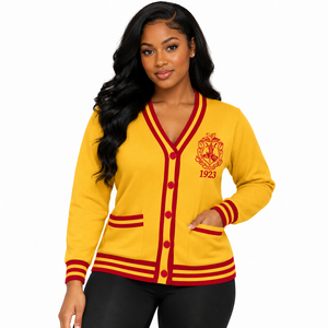 PDK Ladies Long Sleeve Knit <b>Cardigan</b> <b>with</b> Decorative Embroidered Emblem Front Patch <b>Pockets</b> and Ribbed Hem for <b>Women</b> Casual - Product Image 1