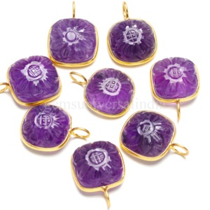 Pendentif Fleur Sculptée en Améthyste Violette Naturelle, Plaqué Or Vermeil, Argent Sterling, Bijou en Pierre Précieuse, Breloque, Pendentif Cristal de Guérison, Vente en Gros - Product Image 5