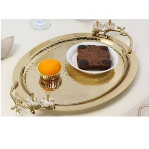 Plateau de service en métal au design attrayant, très vendu, pour mariages et événements, plateau de service doré - Product Image 1