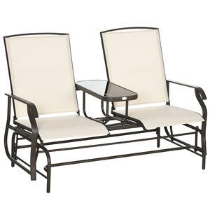 Panca a Dondolo da Esterno per 2 Persone con Tavolino Centrale, Panca in Ferro per Giardino, Veranda, Colore Beige per Uso in Cortile - Product Image 1