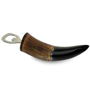 Ouvre-bouteille artisanal écologique en corne de vache, outil de bar durable en métal inoxydable, logo personnalisable pour usage domestique, fabriqué en Inde - Product Image 1