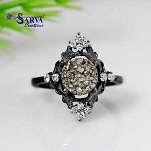 Natural Raw Pyrite <b>Ring</b> Engagement <b>Ring</b> with Cubic Zirconia Accents Handmade 925 Sterling <b>Silver</b> <b>Statement</b> <b>Ring</b> for Women - Product Image 1