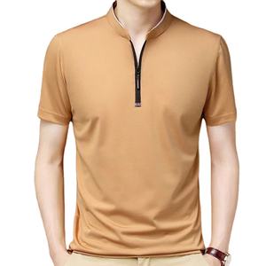 Camisetas de verano con cuello levantado y cremallera para hombre, camisetas informales holgadas de secado rápido, ropa de calle coreana, moda en tela de punto de manga corta - Product Image 1