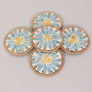 Colorful mother of pearl rattan teacup fruit holder coasters handcrafted cup mug coaster set - Product Image 2
