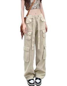 Pantalones Cargo de Cintura Alta para Mujer, Diseño OEM 2026, Pantalones Casuales Holgados, Estilo Vintage con Toques Modernos - Product Image 1
