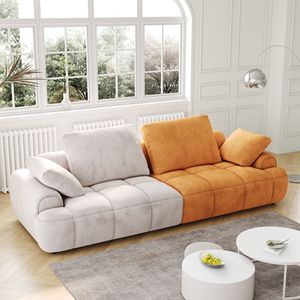 Divano Moderno a Due Posti da 220 cm, Grande, in Tessuto Scamosciato Grigio e Giallo, Altezza Seduta Migliorata per Soggiorno Moderno - Product Image 2