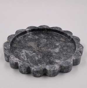 <b>Black</b> marble tray round serving tray ripple edge tray decorative platter vanity tray candle tray jewelry organizer coffee table - Product Image 1