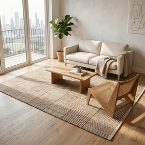 Tapis d'appoint en jute tissé à la main bleu marocain pour salon, style côtier contemporain et nordique - Product Image 6