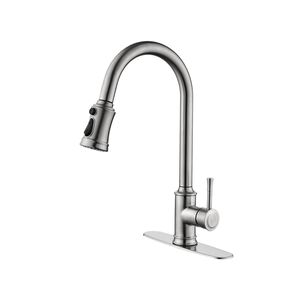 Rubinetto da cucina monocomando in acciaio inox con doccetta estraibile ad arco alto - Product Image 1