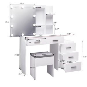 Set Toeletta Bianca FCH con Impiallacciatura in Triamina, 5 Cassetti, 2 Ripiani, Armadietto con Specchio e Tre Lampadine Dimmerabili - Product Image 2