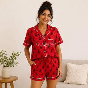 Cosh International Custom Logo Sorority Sisterhood Red <b>Black</b> Character Print 2-Piece Short Sleeve <b>Pajamas</b> <b>Set</b> Soft Woven Casual - Product Image 5