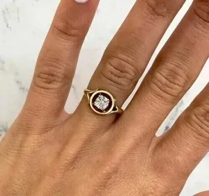 Moissanite Bezel Set <b>Solitaire</b> <b>Ring</b> 925 Sterling <b>Silver</b> Gold Plated Minimalist Women Jewelry - Product Image 5