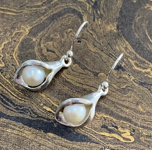 Boucles d'oreilles pendantes en argent sterling 925 avec perle naturelle et pierre précieuse, faites à la main, style moderne, pour femmes - Product Image 2