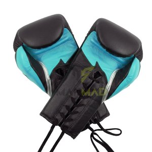 Gants de boxe Fly en cuir de vachette noir et bleu, gants de sparring légers à lacets pour l'entraînement en arts martiaux, unisexe - Product Image 3