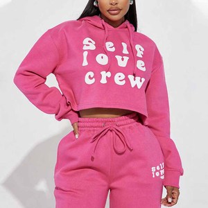 Ensemble jogging et sweat à capuche rose pour femme, manches longues, imprimé lettres, coupe ample, tenue décontractée deux pièces, toutes saisons - Product Image 6
