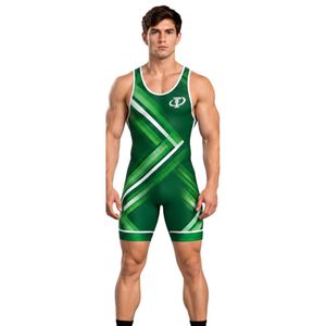 Dark <b>Green</b> White Mens Wrestling Singlet Sleeveless Compression Athletic <b>Bodysuit</b> Grappling Competition Training Sports Uniform - Product Image 1