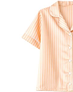 Ensemble de pyjama en satin rayé pêche personnalisé pour femme, manches courtes, boutonné, style soie, deux pièces, tenue de nuit, ensemble short de détente - Product Image 4