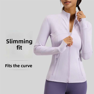 Women High Stretchy Knitted Light <b>Weight</b> Long Sleeve Slim Fit Yoga Jackets Quick Dry Breathable Features Side Pockets for Sports - Product Image 4