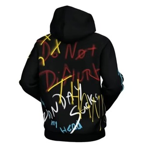 เสื้อฮู้ดสีดำสำหรับผู้ชาย พิมพ์ลาย "Do Not Disturb" ด้วยมือสีแดงด้านหลัง สวมใส่สบายๆ ในฤดูใบไม้ร่วง ทรงปกติ ผ้าถัก - Product Image 5