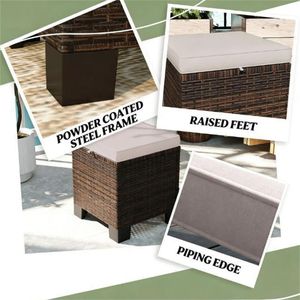 Set di Due Sgabelli da Esterno Color Crema con Poggiapiedi in Rattan e Cuscino per Uso su Terrazza - Product Image 4