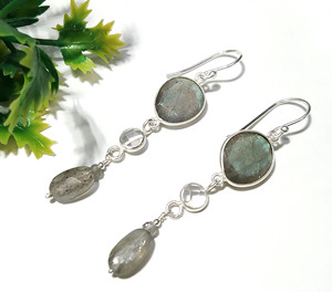 Labradorite & Clear Quartz <b>Earrings</b> Solid 925 Sterling <b>Silver</b> Natural Gemstone Dangle Drop <b>Earrings</b> Handmade Jewelry Wholesale - Product Image 3