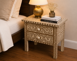 Traditional Resin Bone Inlay Nightstand With Drawer Floral <b>Bedside</b> <b>Table</b> Handmade Bone Inlay Furniture Cabinet End <b>Table</b> Bedroom - Product Image 1