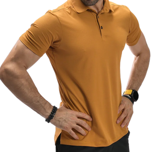 T-shirt de golf décontracté pour homme, en maille moutarde, léger, respirant, anti-humidité, en polyester et élasthanne, coupe ajustée - Product Image 3