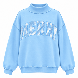 Oversized Relaxed Mockneck <b>Top</b> <b>Long</b> <b>Sleeve</b> Casual Sweatshirt Loose Fit Pullover Streetwear Statement Front Applique Design - Product Image 1