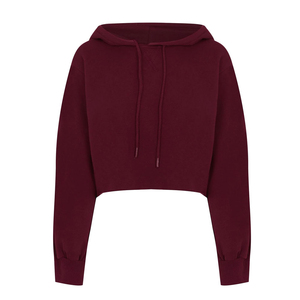 Women Cropped Hooded Sweatshirt Long Sleeve Solid Color <b>Asymmetric</b> Oversized Knitted Cotton Autumn Style - Product Image 5