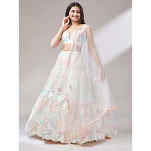 Filet à paillettes blanc cassé exceptionnel Lehenga Choli avec Dupatta - Product Image 1