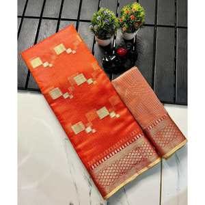 DISEÑADOR KOTA DORIA PAITHANI ESTILO JACQUARD FRONTERA TRABAJO SAREE CON BLUSA DESCOSADA NARANJA - Product Image 1