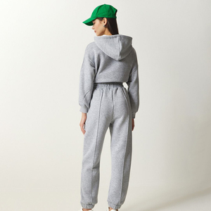 <b>Women</b> Gray Hooded Sweatshirt <b>Jogger</b> Pants Two Piece Eco-Friendly 100% Cotton Tracksuit Set Casual Lounge Wear Matching Outfit - Product Image 4