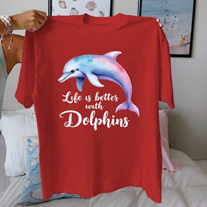 Camiseta informal para mujer 100% algodón puro ajuste cómodo con estampado de delfín estilo 'Life Is Better with Dolphins' - Product Image 2