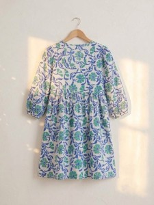 Bohemian Tiered 3/4 Sleeve Eco-Friendly Maxi Floral Cotton <b>Summer</b> Resort Wear <b>Dress</b> - Product Image 6