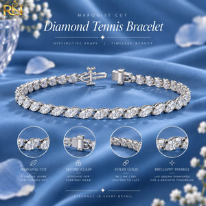 Pulsera de tenis con diamantes cultivados en laboratorio de corte marquesa, diseño de hoja y eslabones de eternidad |   Pulsera de Oro Sólido de 9K, 14K, 18K, Joyería Fina para la Muñeca - Product Image 3