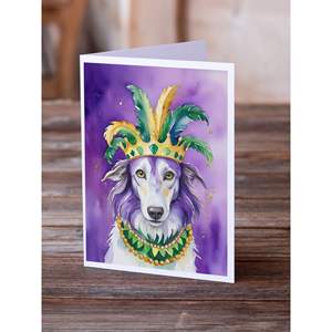 Borzoi King of Mardi Gras Whimsical A7 Tarjetas de felicitación en blanco Paquete de 8 con sobres 5x7 Tamaño de nota - Product Image 2