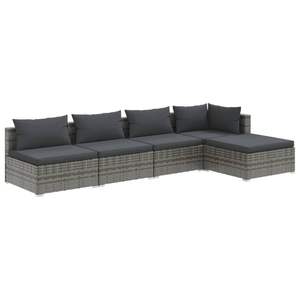 Ensemble de salon de jardin 5 pièces en poly rotin gris avec coussins confortables - Product Image 2