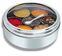 ABK IMPEX Boîte à épices classique en acier inoxydable à 7 compartiments, écologique, cadeau d'affaires, vaisselle de cuisine, rangement, cuillères