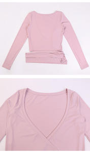 Women Long Sleeve V-Neck Wrap Crop Top High Waist <b>Leggings</b> Self-Tie <b>Skirt</b> 3 Piece Yoga Set - Product Image 4