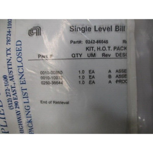 ชุดอุปกรณ์ AMAT 0242-86045 KIT HOT Pack 365 NM Rev A - อุปกรณ์และอะไหล่เซมิคอนดักเตอร์ระดับโลกที่เชื่อถือได้ - Product Image 3
