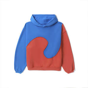 <b>Men</b> Panel Work Hoodie Color Block <b>Pullover</b> Sweatshirt with Contrast Panels Ribbed Cuffs and Adjustable Hood - Product Image 5