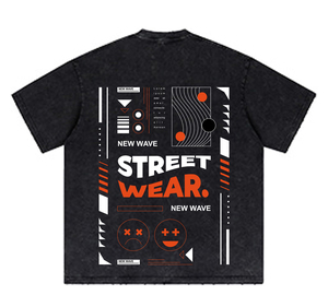 T-shirt à manches courtes pour homme, style streetwear, 100% coton, col roulé, coupe ample, imprimé, logo sur le devant, respirant, 320g, séchage rapide - Product Image 3