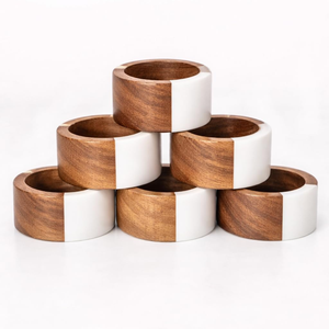 Premium Handcrafted Wooden Napkin Rings | Two Tone Round Napkin Holders for Wedding Dining <b>Table</b> Décor Holiday Party <b>Table</b> - Product Image 1