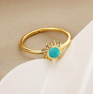 6 MM Natural Amazonite Gemstone Sunburst <b>Rings</b> - Gold Plated <b>Adjustable</b> <b>Ring</b> for Women Jewelry - Product Image 1