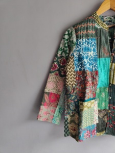 Chaqueta Acolchada de Patchwork Ecológica y Transpirable para Mujer, Cuello Mandarín, Manga Larga, Algodón, Estilo Otoñal, Largo Regular - Product Image 2